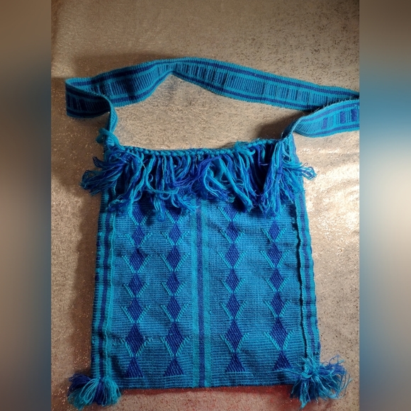 Handmade Handbags - Blue Fringed Tassels Women's Crochet Bag